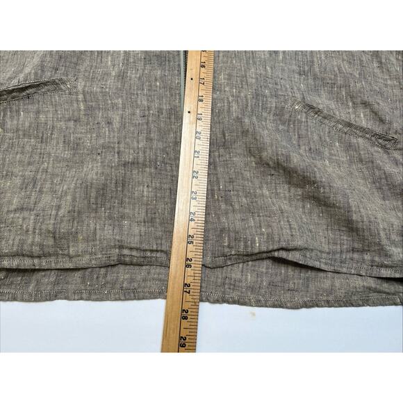 FLAX 100% Linen Zip Front Lightweight Jacket Womens L Lagenlook Gray & Cream - Picture 6 of 8